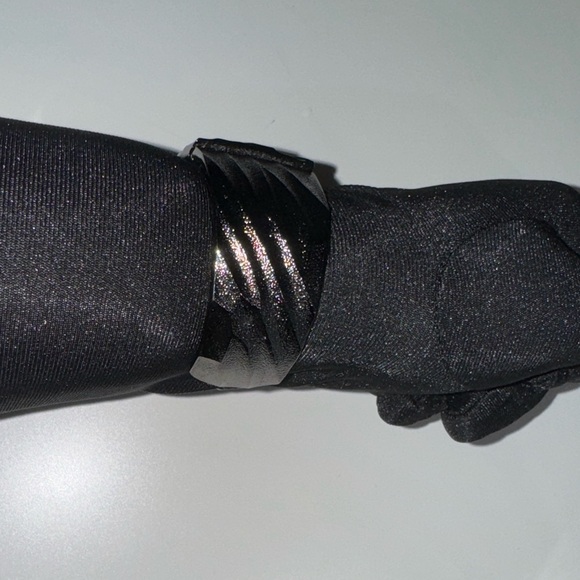 Studio Quartz Black Silver Cuff Watch | Rhinestones Textured Bracelet Band - Picture 3 of 6